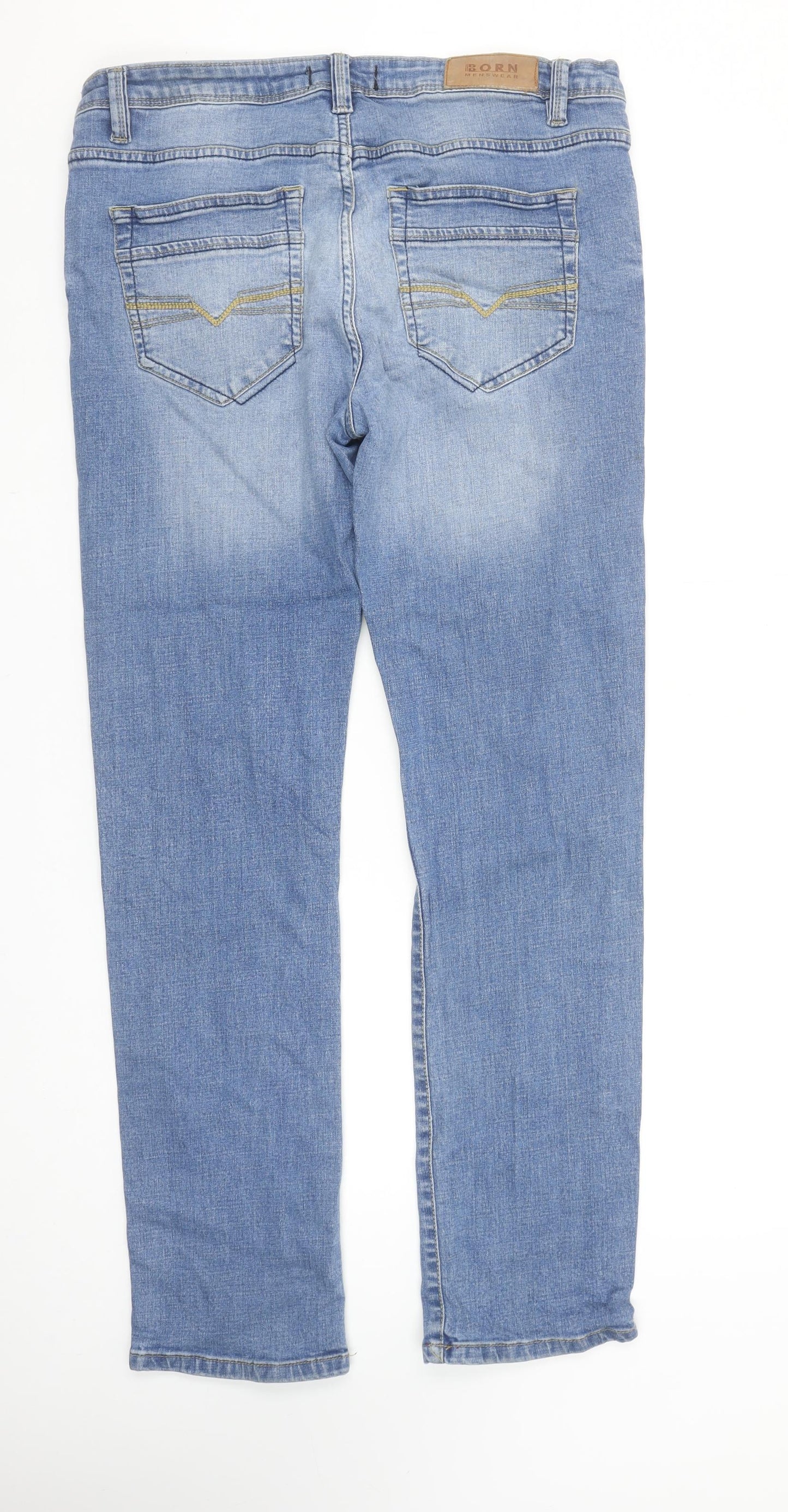 BORN Mens Blue Straight Fit Denim Jeans 34x32 Stretch