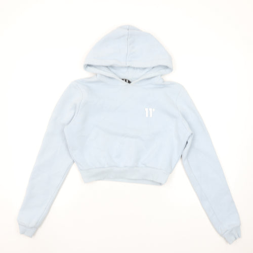 11 Degrees Womens Blue Cropped Pullover Hoodie UK 6 Cotton Blend