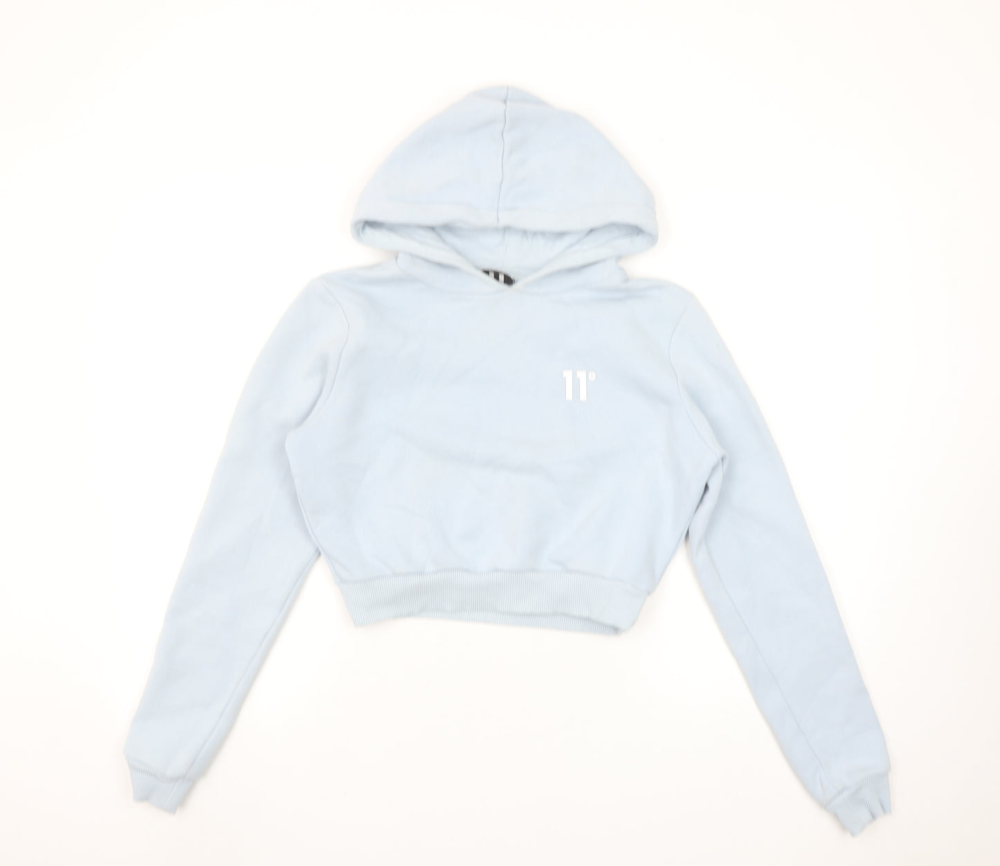 11 Degrees Womens Blue Cropped Pullover Hoodie UK 6 Cotton Blend