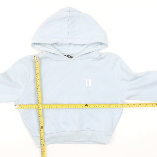 11 Degrees Womens Blue Cropped Pullover Hoodie UK 6 Cotton Blend