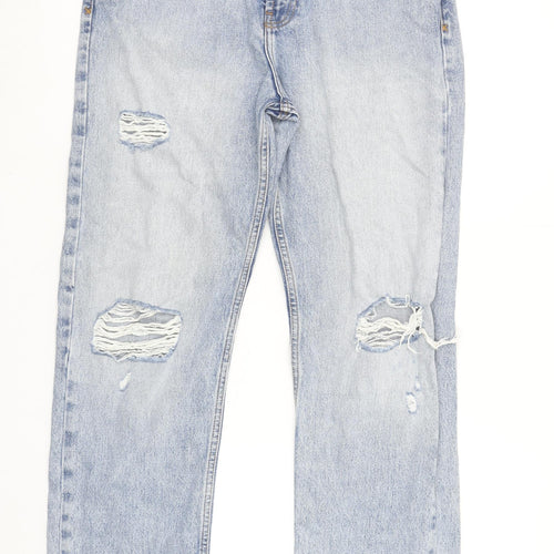 COLLUSION Women's Blue Distressed Mom Jeans Size W30 Relaxed Fit