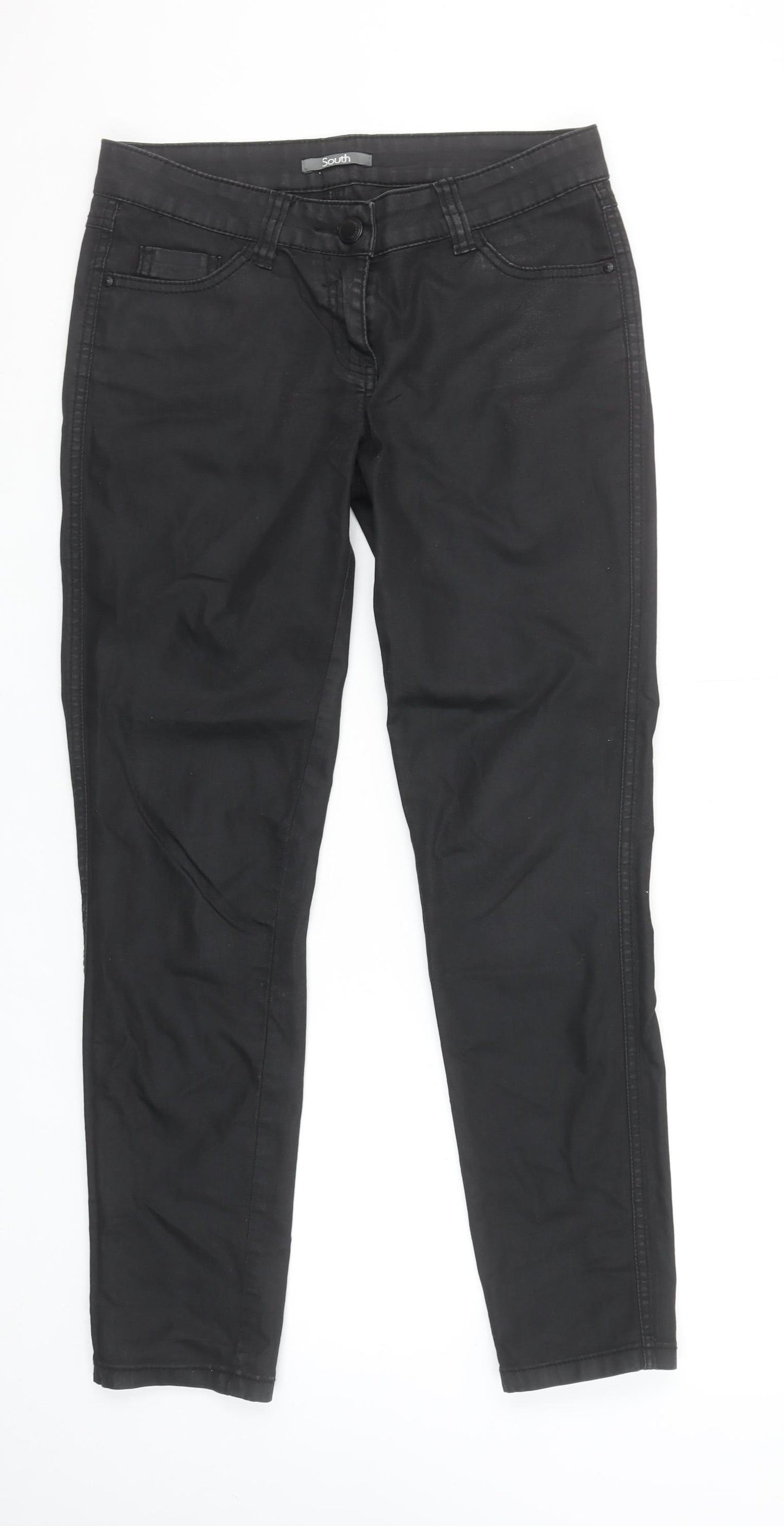 F&F Women Black Size 10R Slim Trousers Cotton Blend Stretch