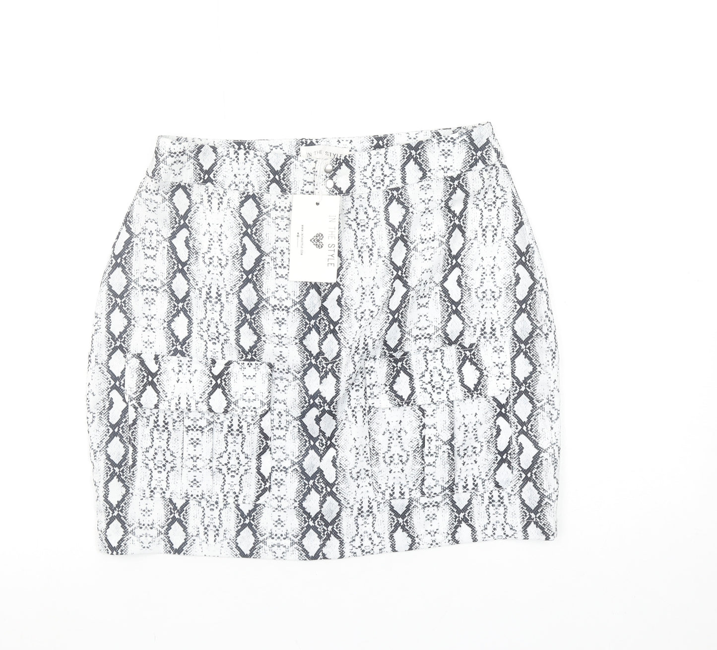 In The Style Womens Black Snake Print Stretch Mini Skirt Size 10