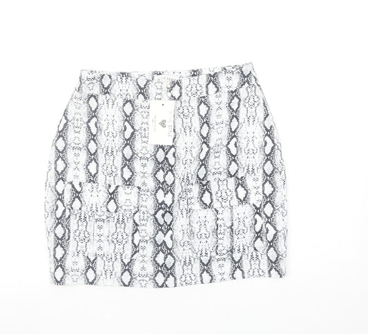 In The Style Womens Black Snake Print Stretch Mini Skirt Size 10