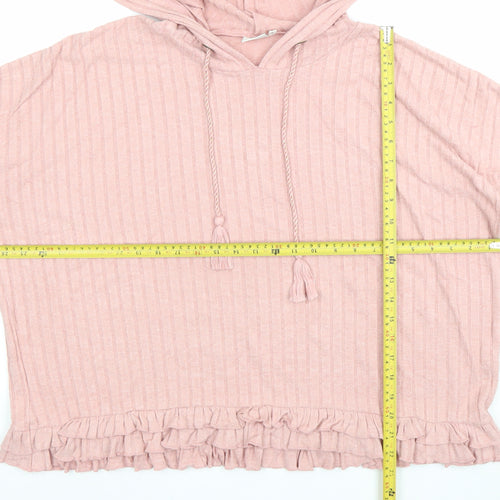 River Island Women Pink Ribbed Short Sleeve Pullover Hoodie Size S