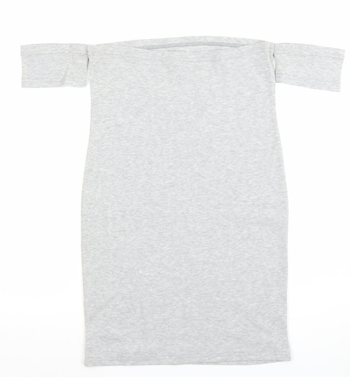 ASOS Women Grey Size 12 Off Shoulder Bodycon Jersey Dress