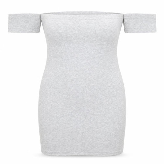 Front view of ASOS Women Grey, size 12, Off Shoulder Bodycon Jersey Dress