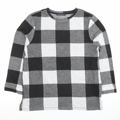Marks and Spencer Women's Black Check Long Sleeve Jersey Top UK 12