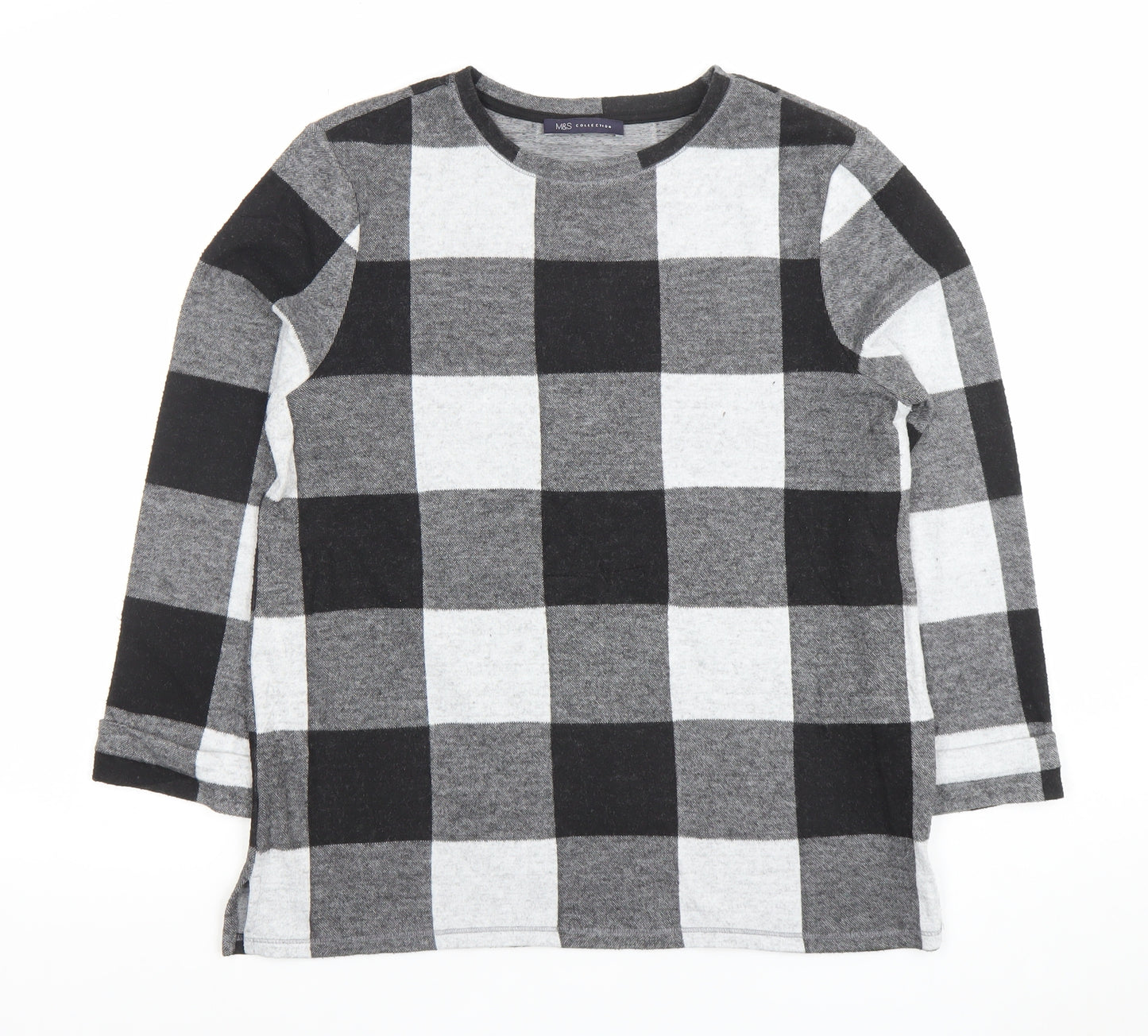 Marks and Spencer Women's Black Check Long Sleeve Jersey Top UK 12