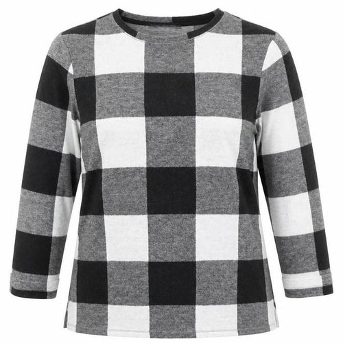 Marks and Spencer Women's Black Check Long Sleeve Jersey Top UK 12