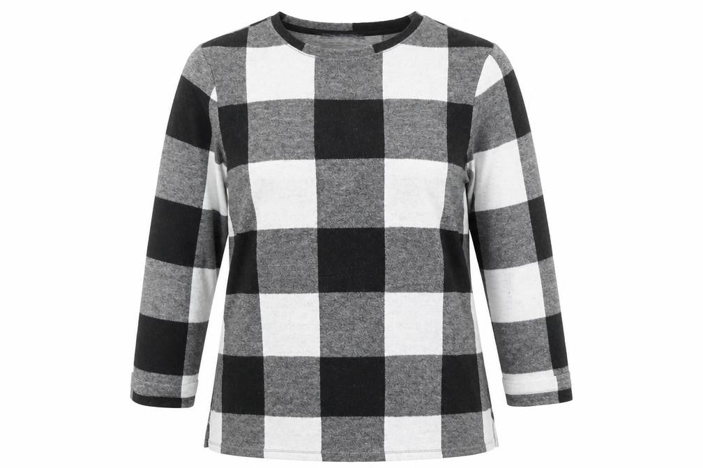 Marks and Spencer Women's Black Check Long Sleeve Jersey Top UK 12