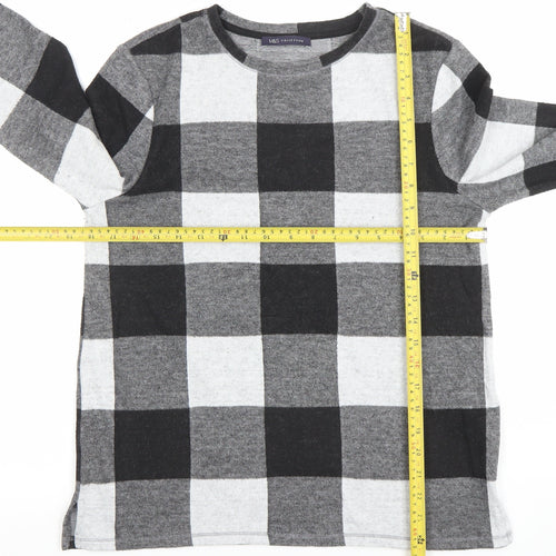 Marks and Spencer Women's Black Check Long Sleeve Jersey Top UK 12