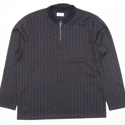 Easy Mens Blue Geometric Long Sleeve 1/4 Zip Polo Shirt XL