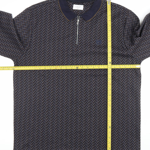 Easy Mens Blue Geometric Long Sleeve 1/4 Zip Polo Shirt XL