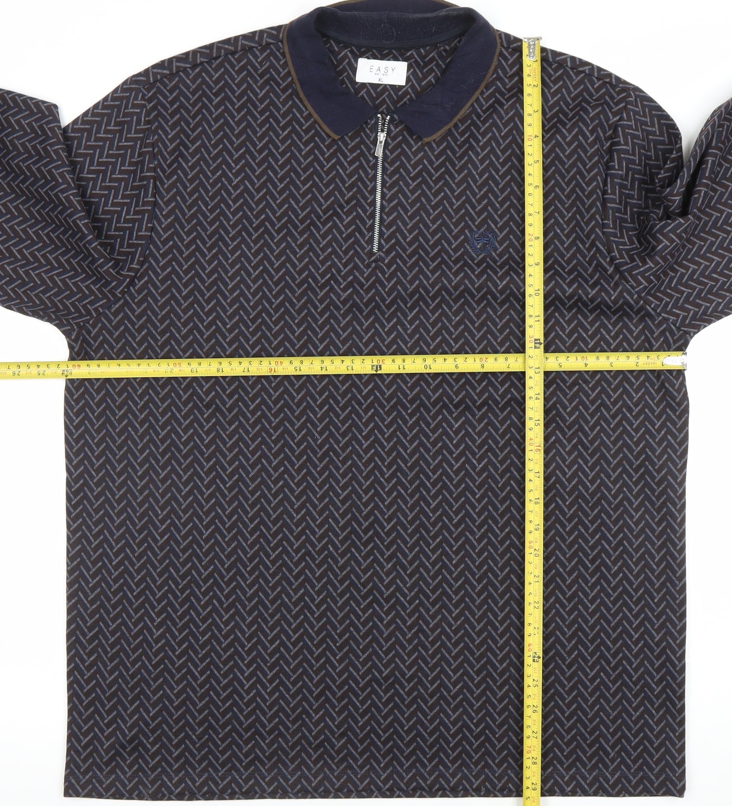 Easy Mens Blue Geometric Long Sleeve 1/4 Zip Polo Shirt XL