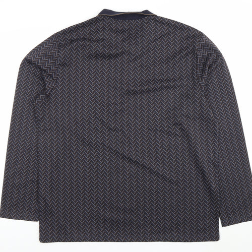 Easy Mens Blue Geometric Long Sleeve 1/4 Zip Polo Shirt XL