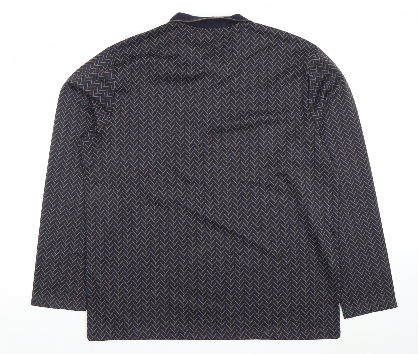 Easy Mens Blue Geometric Long Sleeve 1/4 Zip Polo Shirt XL