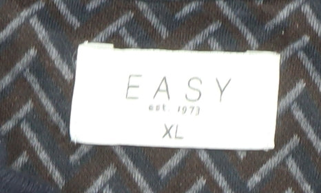 Easy Mens Blue Geometric Long Sleeve 1/4 Zip Polo Shirt XL