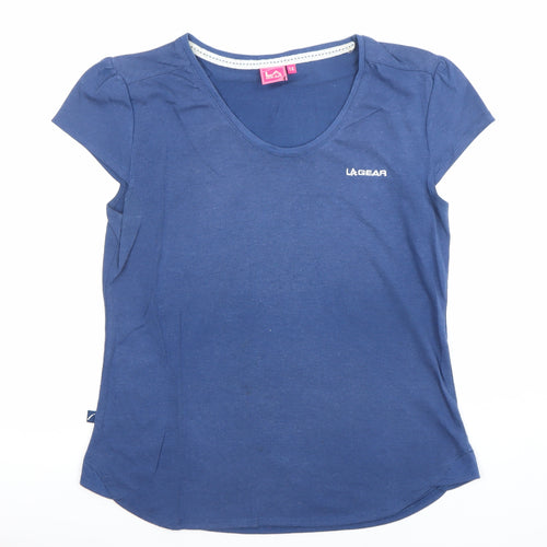 LA Gear Womens Blue V-Neck Short Sleeve Cotton T-Shirt Size 14