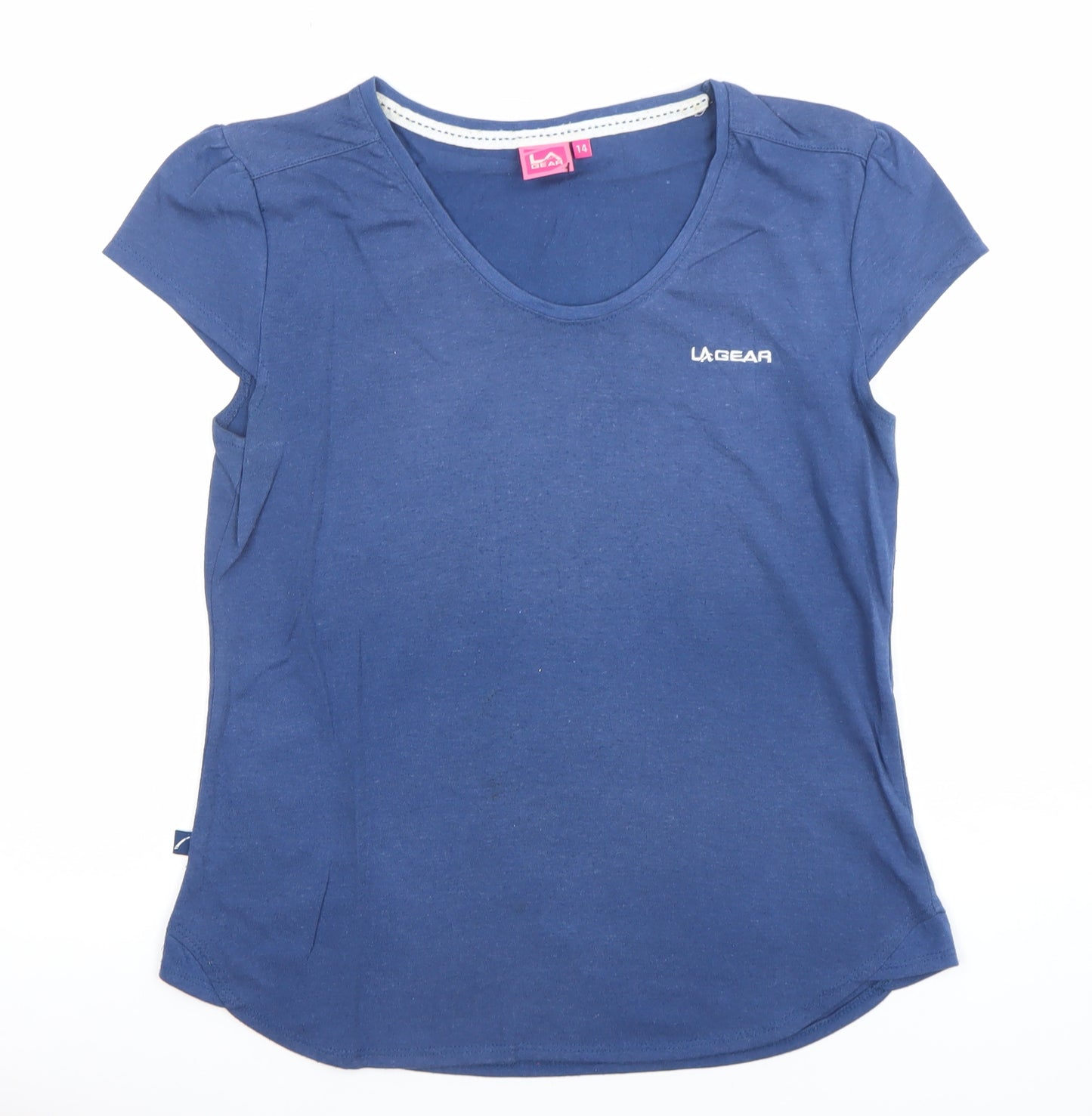 LA Gear Womens Blue V-Neck Short Sleeve Cotton T-Shirt Size 14