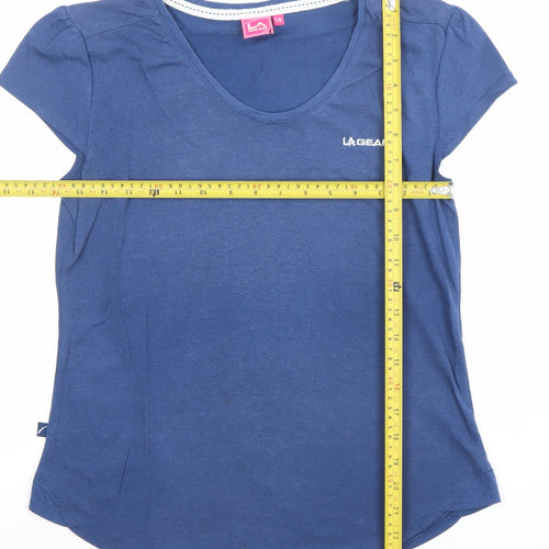 LA Gear Womens Blue V-Neck Short Sleeve Cotton T-Shirt Size 14