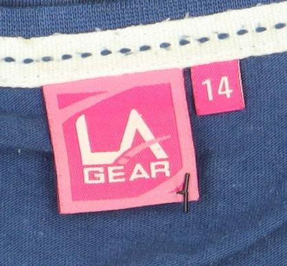 LA Gear Womens Blue V-Neck Short Sleeve Cotton T-Shirt Size 14