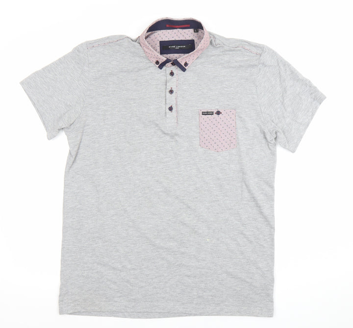 Guide London Mens Grey Cotton Blend Short Sleeve Polo Shirt Size L