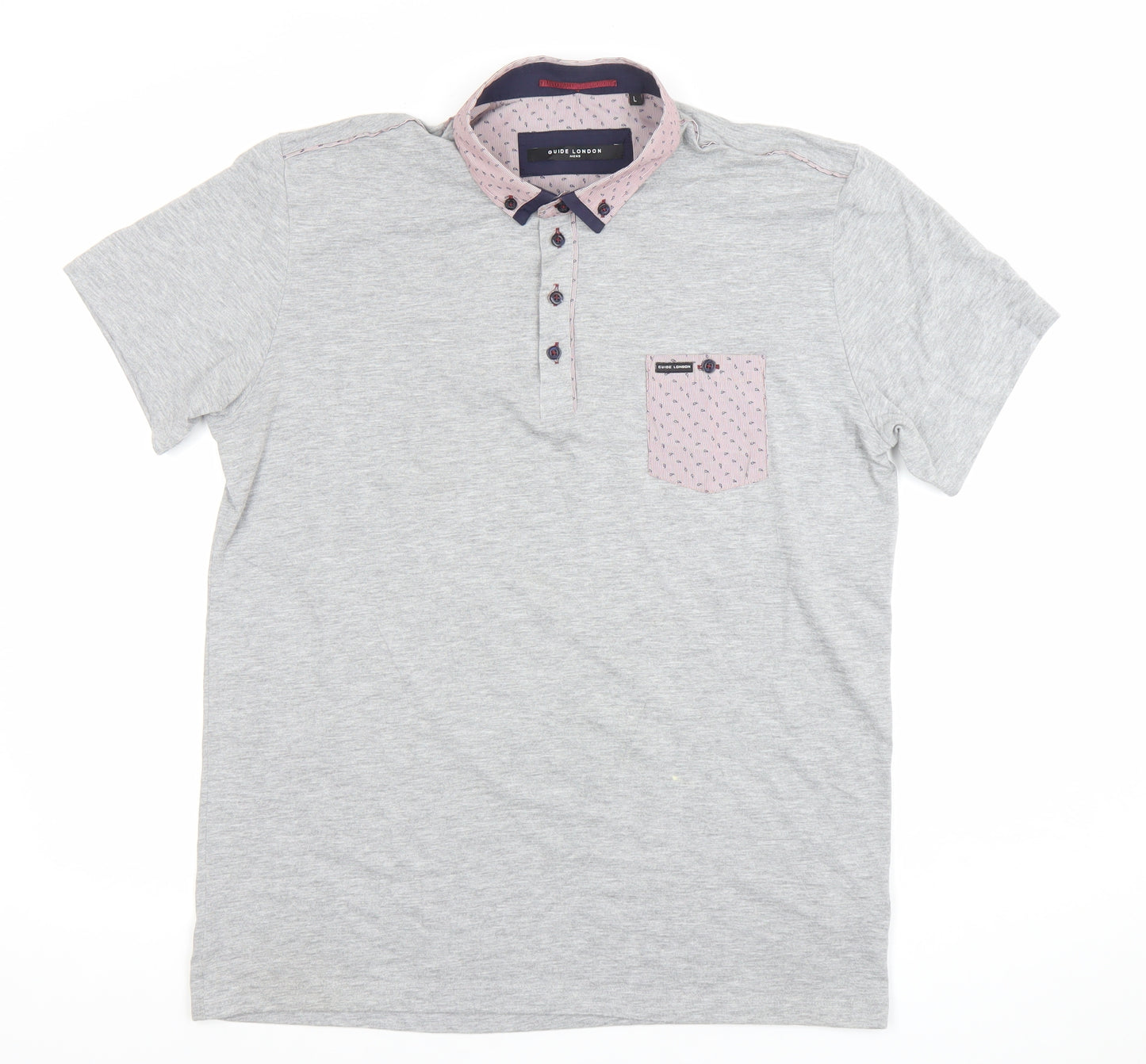 Guide London Mens Grey Cotton Blend Short Sleeve Polo Shirt Size L
