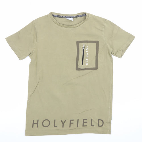 Holyfield Boys Beige Short Sleeve Crew Neck Zip Pocket T-Shirt Size S 10-12yrs