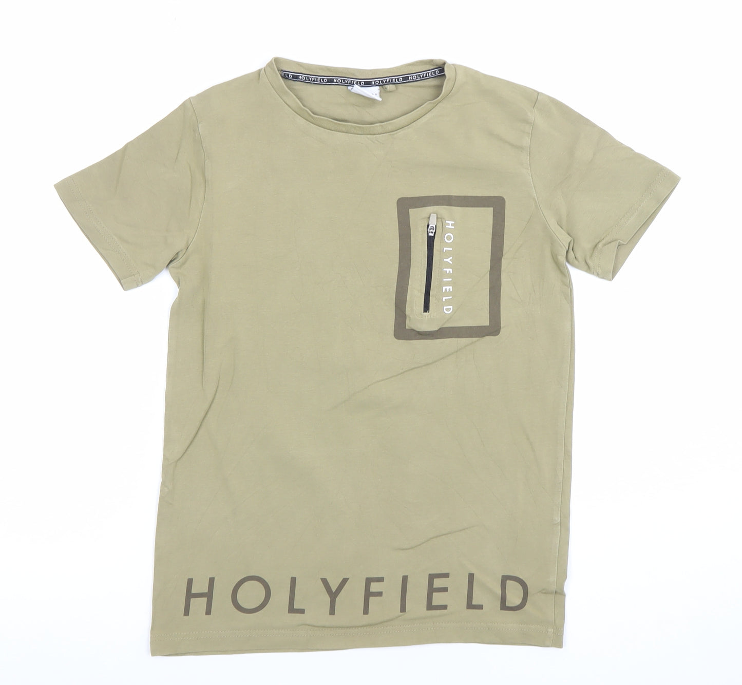 Holyfield Boys Beige Short Sleeve Crew Neck Zip Pocket T-Shirt Size S 10-12yrs