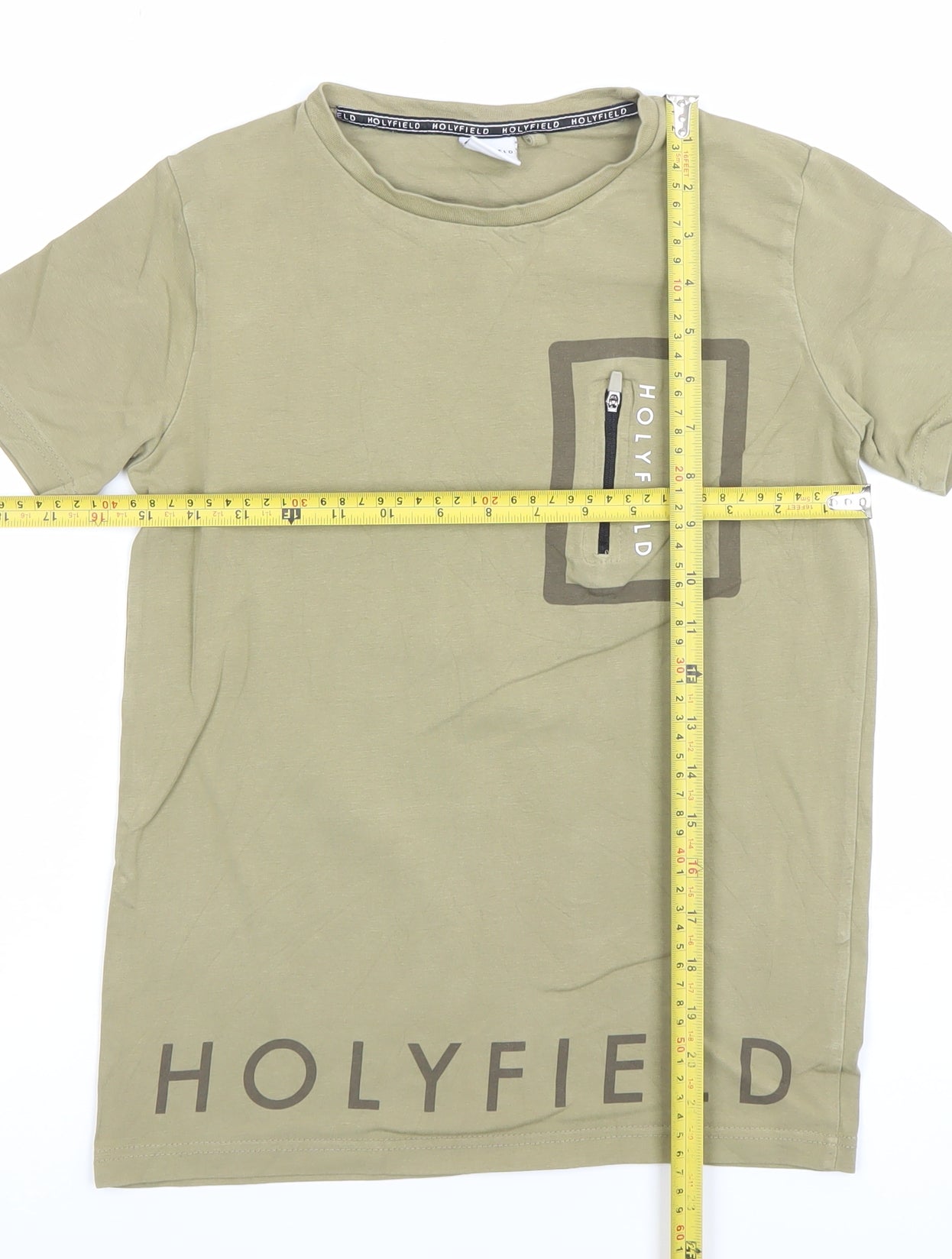 Holyfield Boys Beige Short Sleeve Crew Neck Zip Pocket T-Shirt Size S 10-12yrs