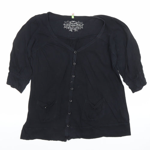 Denim Co Women’s Black 3/4 Sleeve Cotton Button-Up Top Size 14
