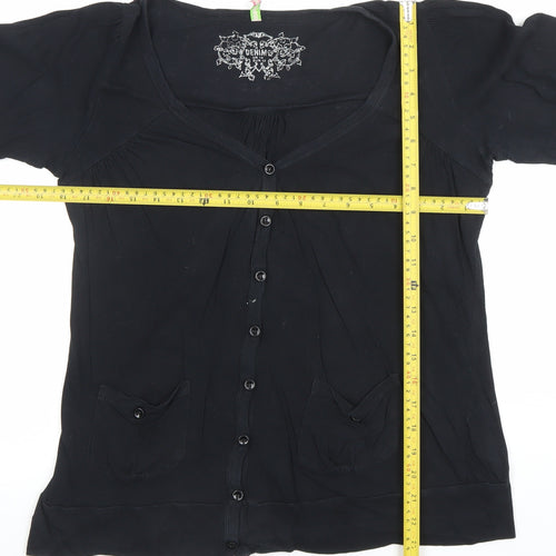 Denim Co Women’s Black 3/4 Sleeve Cotton Button-Up Top Size 14