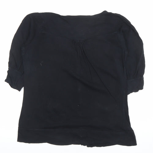 Denim Co Women’s Black 3/4 Sleeve Cotton Button-Up Top Size 14