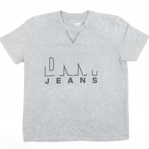 DKNY Boys Grey Acid Wash Logo T-Shirt 10 Years Casual Crew Neck