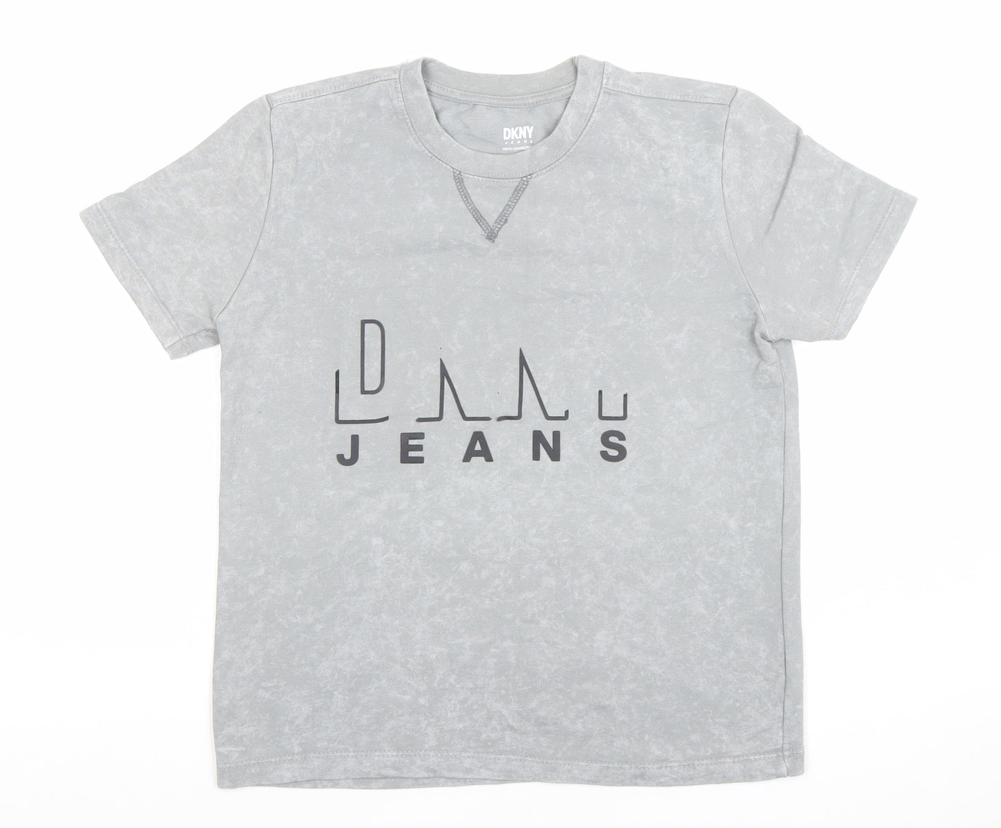 DKNY Boys Grey Acid Wash Logo T-Shirt 10 Years Casual Crew Neck