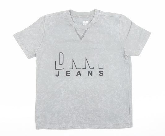 DKNY Boys Grey Acid Wash Logo T-Shirt 10 Years Casual Crew Neck