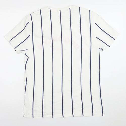 Primark Men's White Striped Brooklyn Graphic T-Shirt M