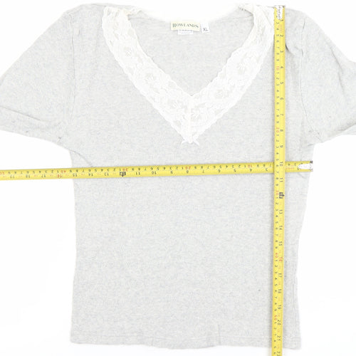 Rowland's Womens Grey Lace Trim V-Neck Cotton Long Sleeve Blouse XL
