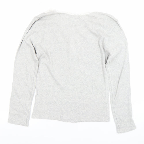 Rowland's Womens Grey Lace Trim V-Neck Cotton Long Sleeve Blouse XL
