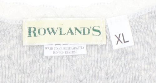 Rowland's Womens Grey Lace Trim V-Neck Cotton Long Sleeve Blouse XL