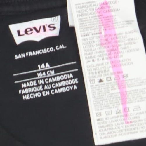 Levi's Boys Black Cotton Logo Graphic T-Shirt 14 Years Regular Fit