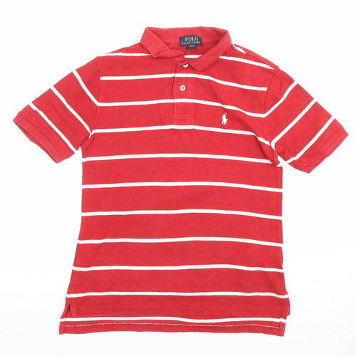 Polo Ralph Lauren Women Red Striped Cotton Polo Shirt M