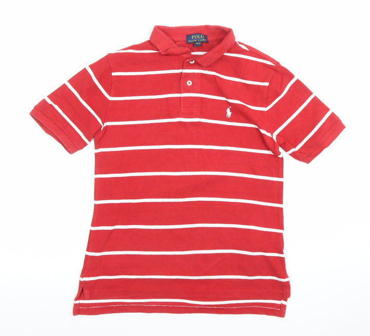 Polo Ralph Lauren Women Red Striped Cotton Polo Shirt M