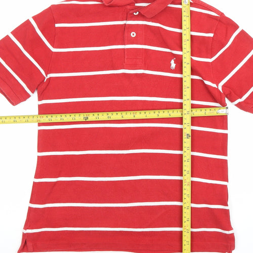 Polo Ralph Lauren Women Red Striped Cotton Polo Shirt M