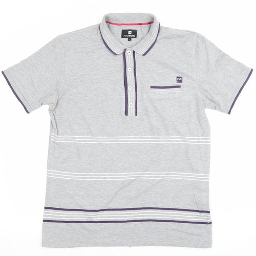 Peter Werth Men's Grey Striped Polo Shirt Size L