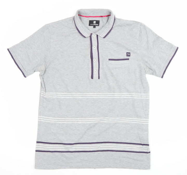 Peter Werth Men's Grey Striped Polo Shirt Size L