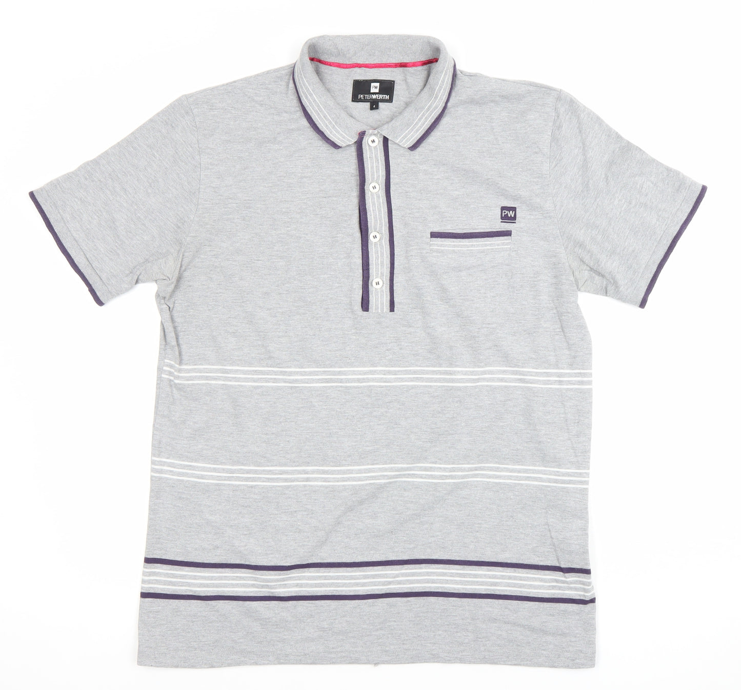 Peter Werth Men's Grey Striped Polo Shirt Size L