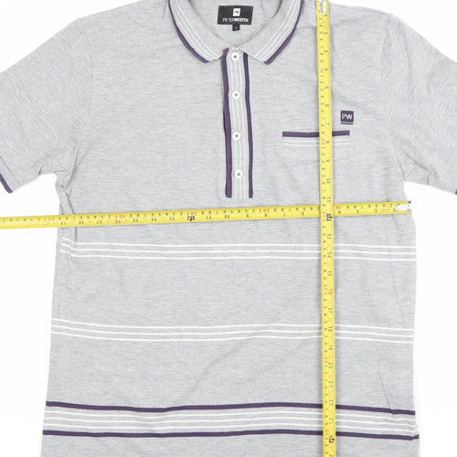 Peter Werth Men's Grey Striped Polo Shirt Size L