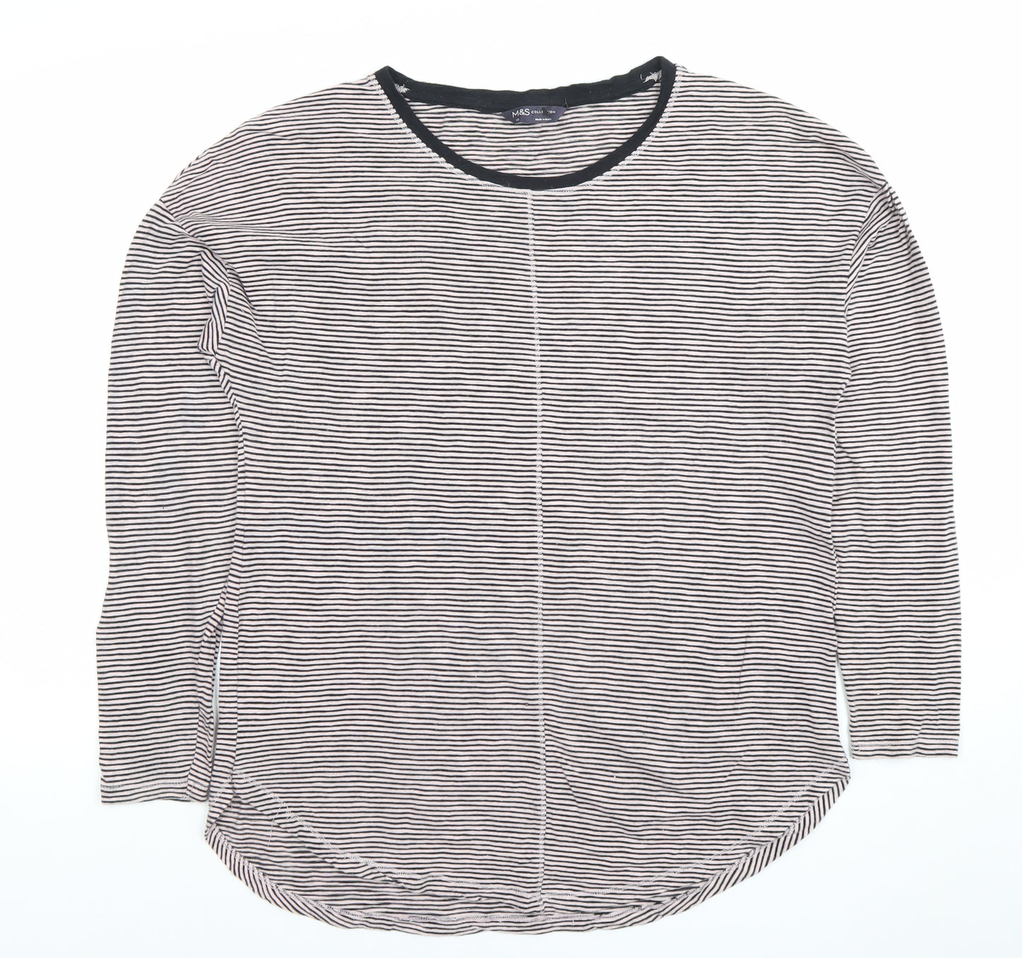 Marks and Spencer Womens Black Stripe Cotton Long Sleeve T-Shirt Size 10